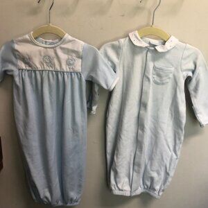 Lot of 2 Edgehill Collection and Auraluz infant baby boy blue gowns 0-6M
